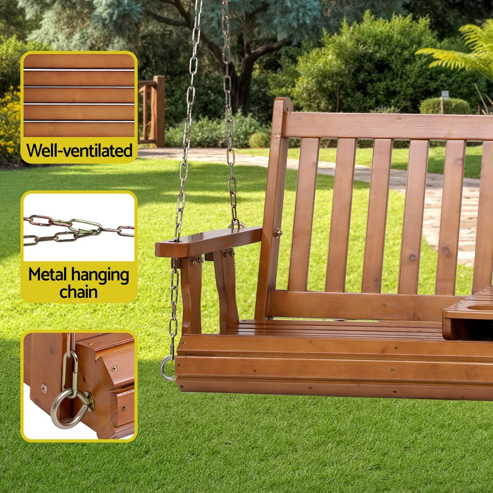 Wooden Porch Swing 2 Seater With Cup Holder - Teak or White