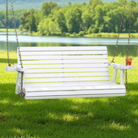 Outdoor Swing Wooden Bench Chair 2 Seater With Cup Holder - Teak or White