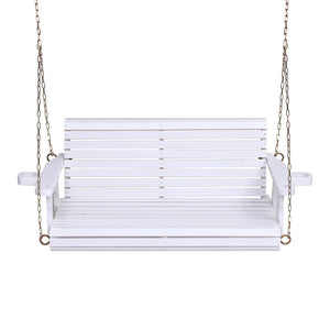 Outdoor Swing Wooden Bench Chair 2 Seater With Cup Holder - Teak or White