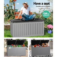 Outdoor Storage Box 270L Lockable Garden Bench - Grey or Black