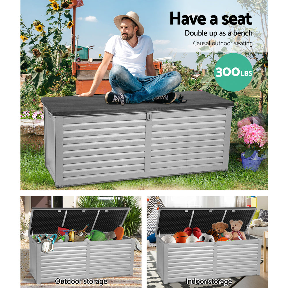 Outdoor Storage Box 390L Lockable Garden Bench - Grey or Black