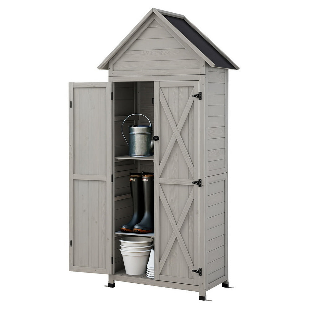 Outdoor Timber Storage Cabinet  Lockable - Grey