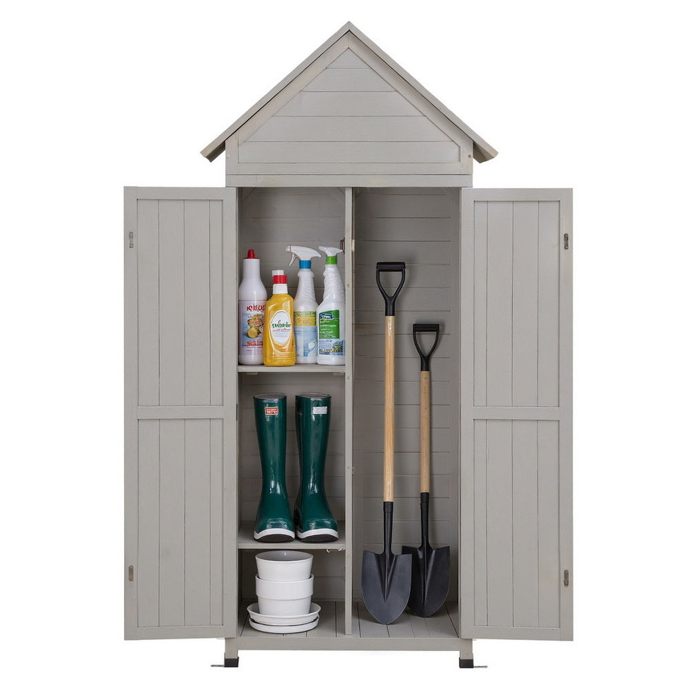 Outdoor Timber Storage Cabinet  Lockable - Grey