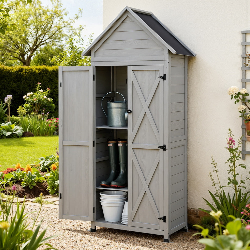 Outdoor Timber Storage Cabinet  Lockable - Grey