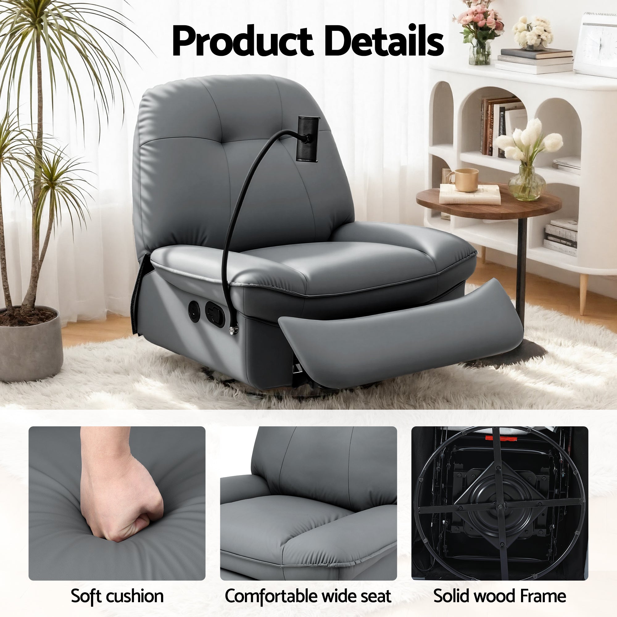Manual Swivel Rocker Recliner with USB Ports  Nursery