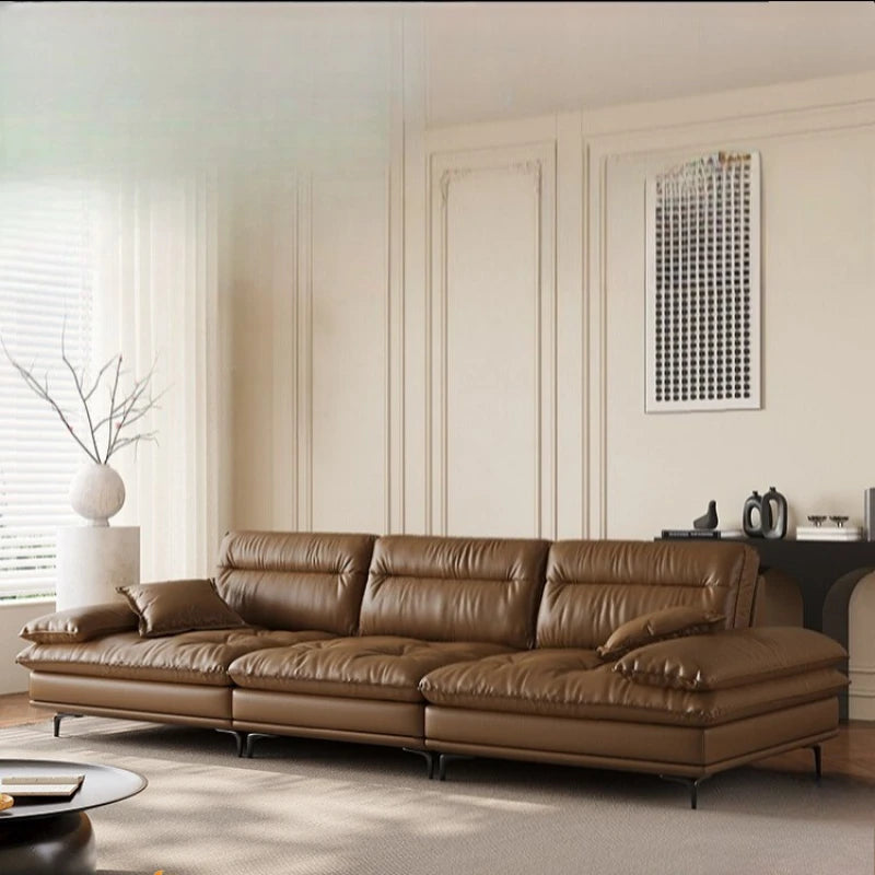 Modern Minimalist Italian Leather Deep Seat Sofa & Solid Wood Frame - 3 Sizes