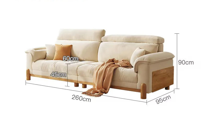 Japandi Cloud Comfort Sofa – Adjustable Headrest, Solid Ash Wood Frame - 7 Sizes