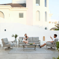 Luxury 5 pc Aluminum Outdoor Sofa Set with Metal Coffee Table & Swivel Sofa Chairs