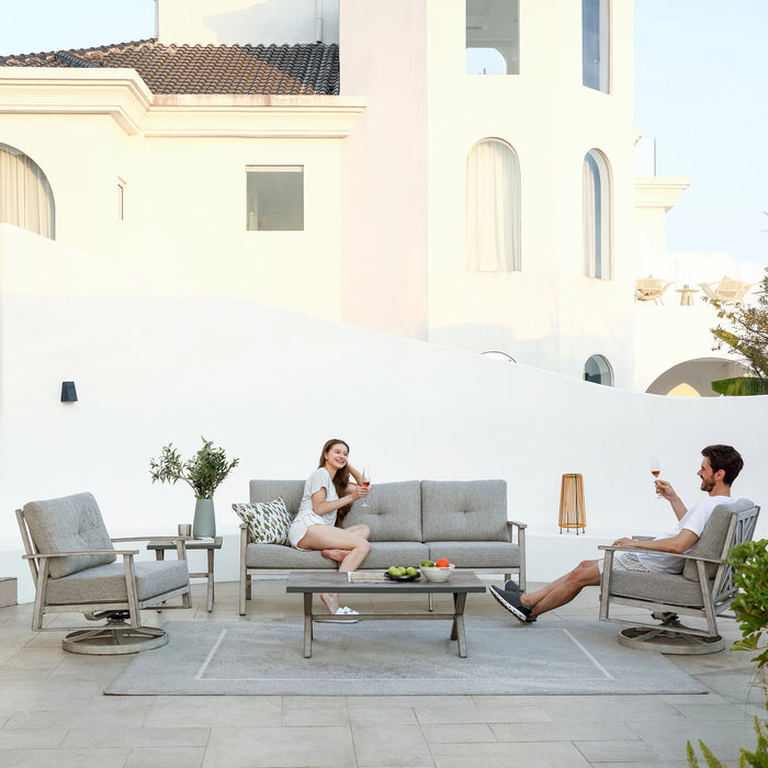 Luxury 5 pc aluminum outdoor sofa set with metal coffee table & swivel chairs 1