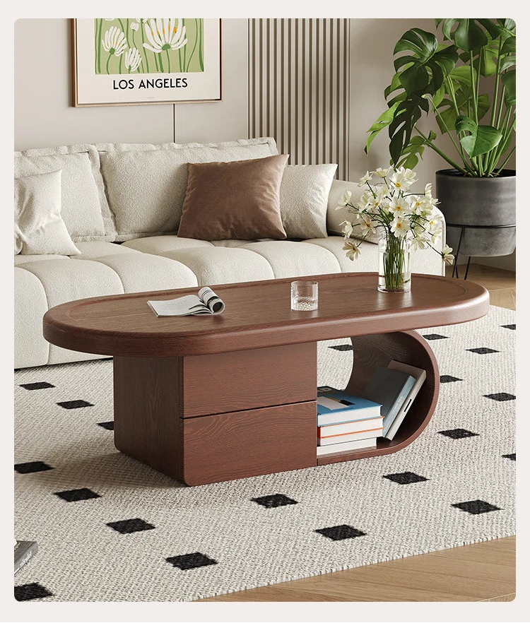 Modern Mid-Century Walnut Solid Wood Coffee Table with Storage - 2 Sizes