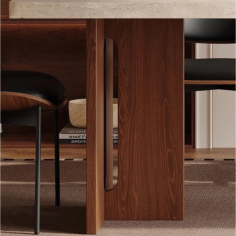 Travertine Sintered Stone Dining Table | Solid Ash Wood Base - Rectangle