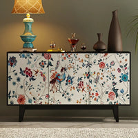 Luxury American-Style Sideboard in Black with Hand-Painted Floral Panels - 2 Sizes