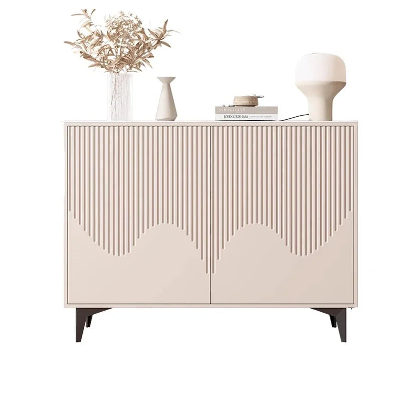 Cream Fluted Modern Minimalist Sideboard Buffet  With Sintered Stone Top - 3 Sizes