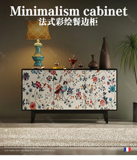 Luxury American-Style Sideboard in Black with Hand-Painted Floral Panels - 2 Sizes