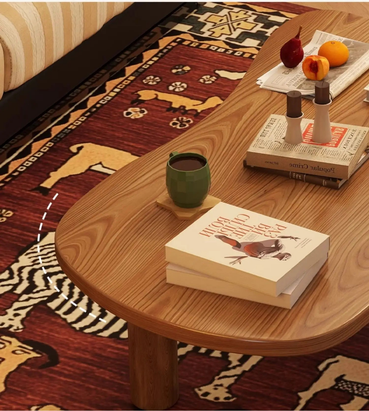 Cloud Silhouette Rectangle Solid Rubberwood Curved Coffee Table