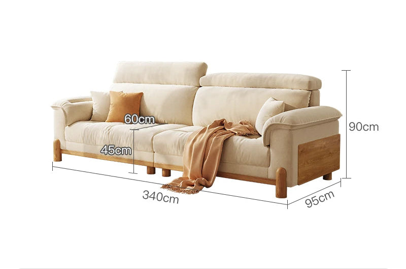 Japandi Cloud Comfort Sofa – Adjustable Headrest, Solid Ash Wood Frame - 7 Sizes