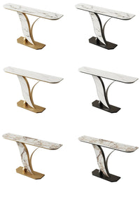 Set of six console tables with different frame color combinations on a white background.