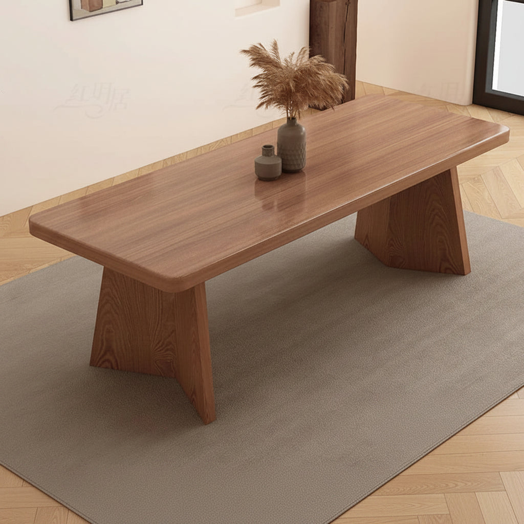 Walnut Finish Dining Table With Wood Grain Sintered Sone Top - Rectangle