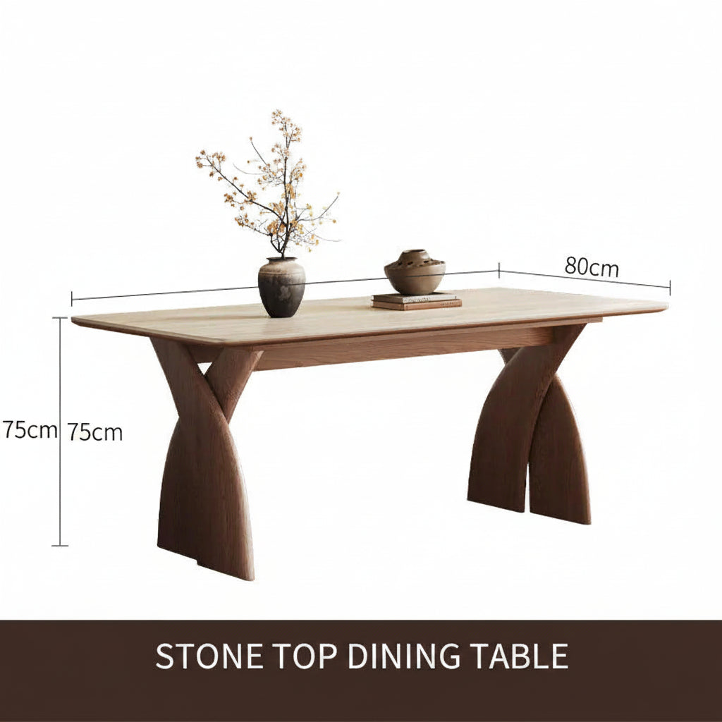 Modern Crescent Travertine Rectangle Dining Table