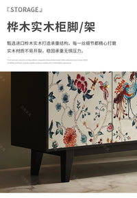 Luxury American-Style Sideboard in Black with Hand-Painted Floral Panels - 2 Sizes