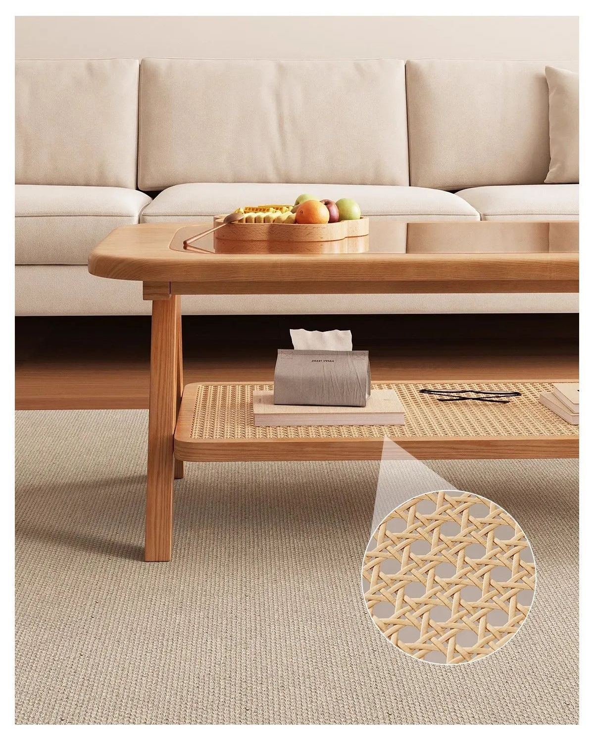 Retro Scandinavian Rectangle Solid Wood Coffee Table - 2 Sizes