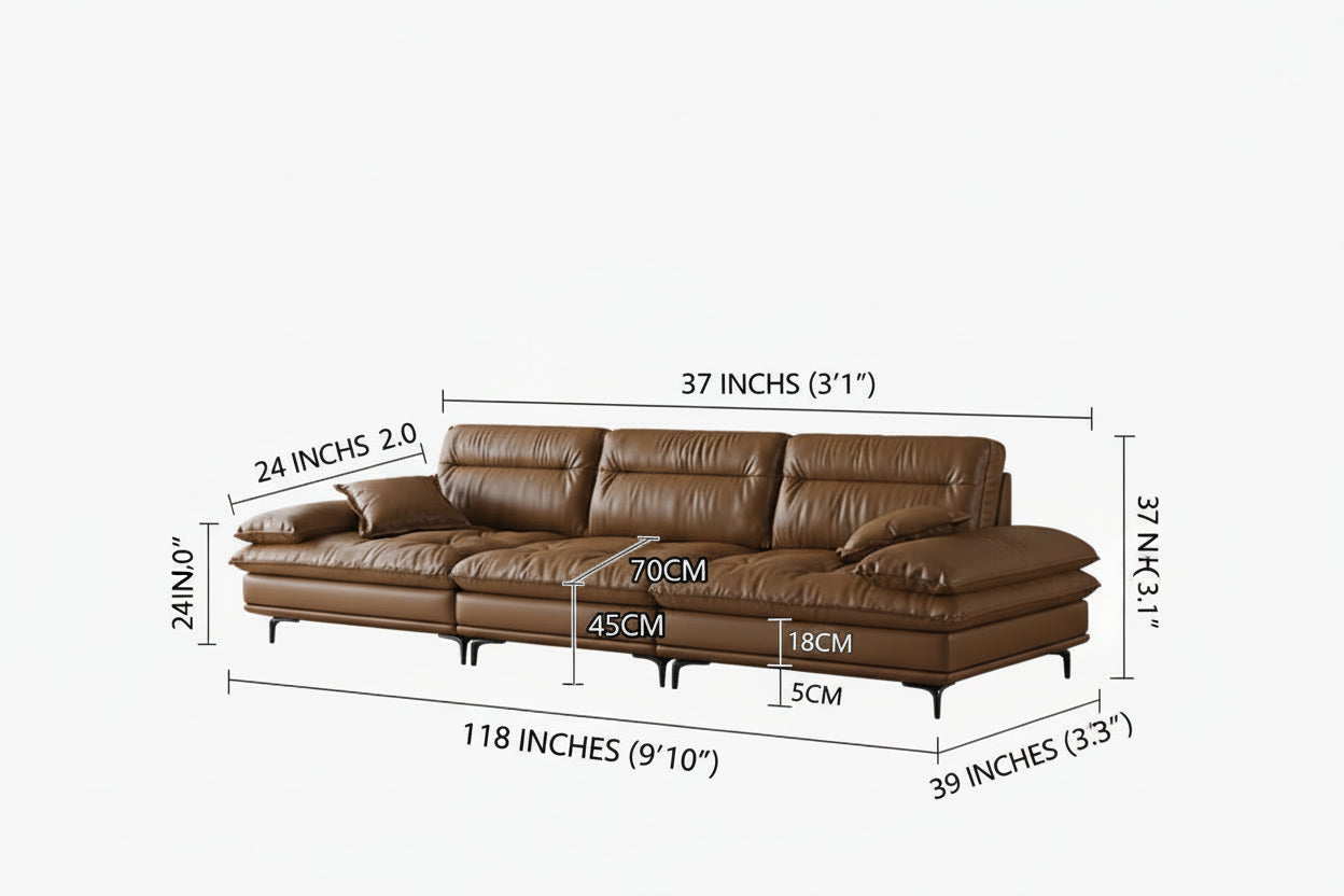Modern Minimalist Italian Leather Deep Seat Sofa & Solid Wood Frame - 3 Sizes