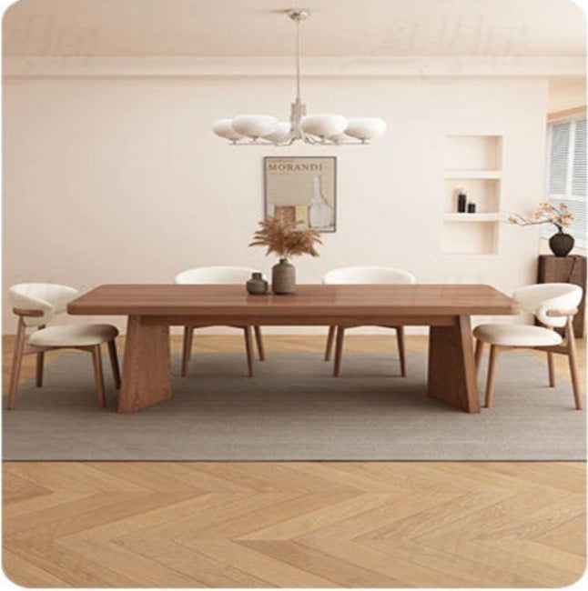 Walnut Finish Dining Table With Wood Grain Sintered Sone Top - Rectangle