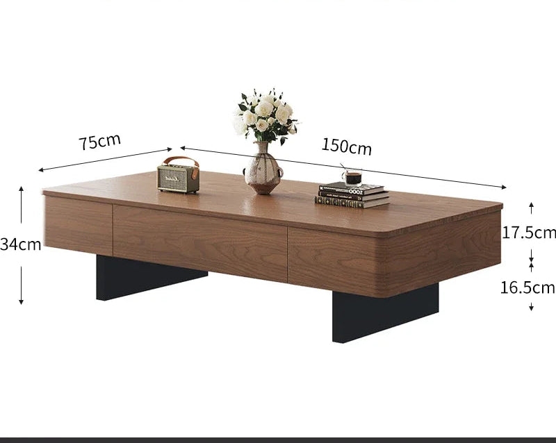 Modern Solid Wood Coffee Table with Storage Drawers – Rectangular - 120–150cm