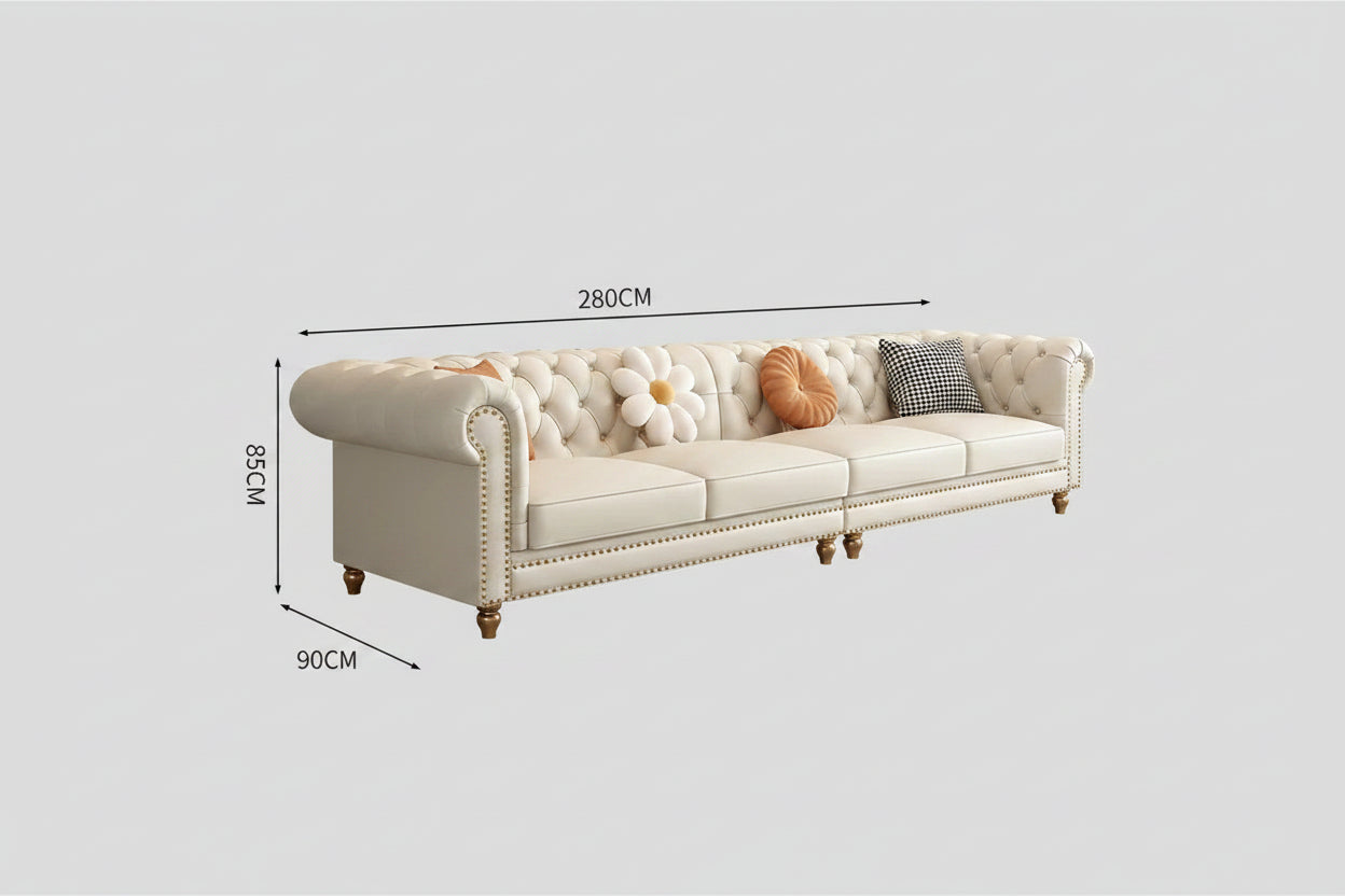 Cream White Chesterfield Leather Sofa  Napa Leather - 4 Sizes