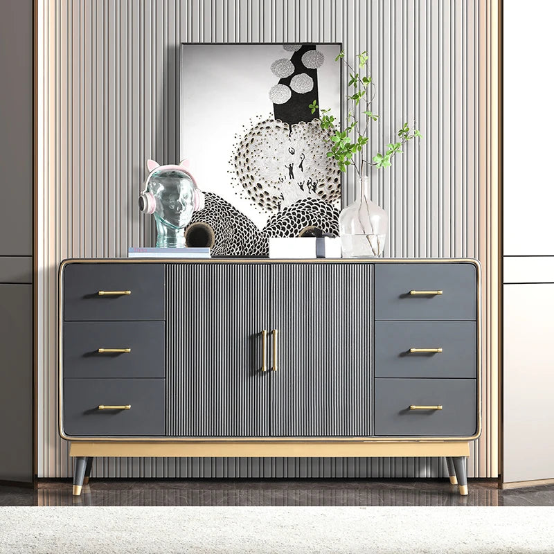 Art Deco Gilded Edge Sideboard with Wood Panels and Solid Wood Drawers - 2 Colours
