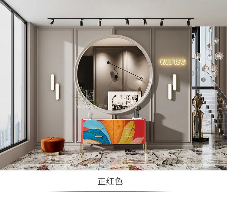 Modern Burnt Orange Sideboard Cabinet with Marble Top - 2 Sizes