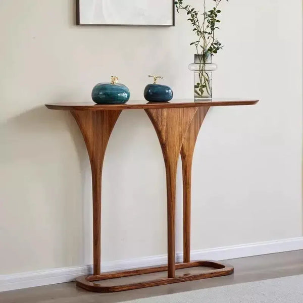 Light Luxurious Classics: Solid Hardwood Console Table – Ebony-Toned Finish