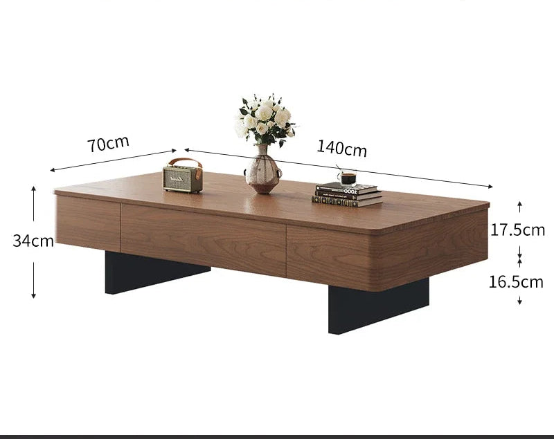 Modern Solid Wood Coffee Table with Storage Drawers – Rectangular - 120–150cm