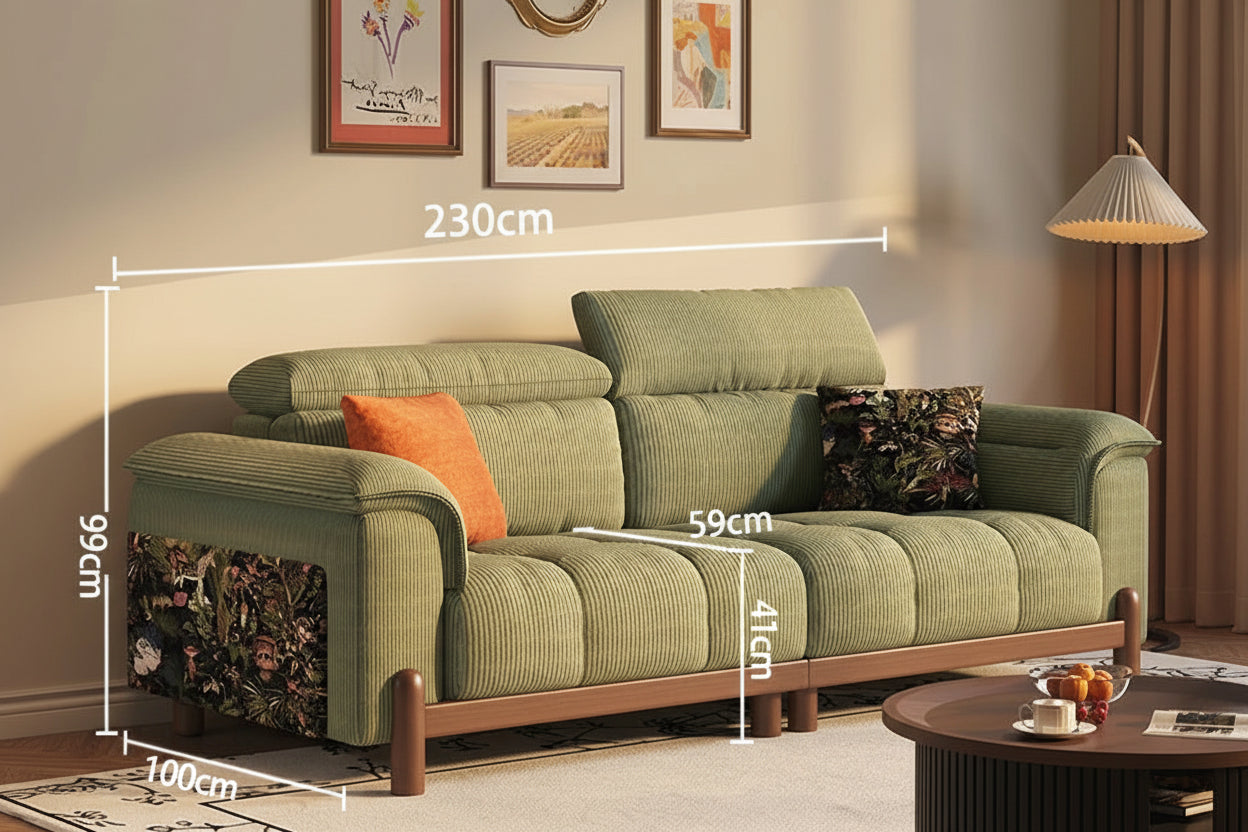 Mid-Century Modern Sofa with Adjustable Headrests and Solid Wood Frame - 5 Sizes