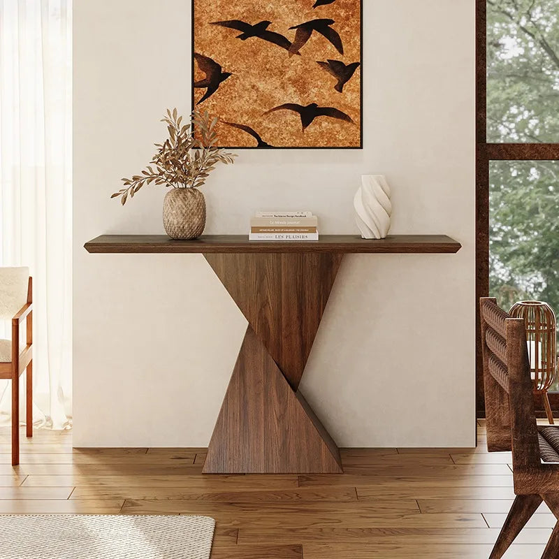 Architectural Z-Base Solid Wood Console Table in Smoked Oak Finish - 3 Sizes