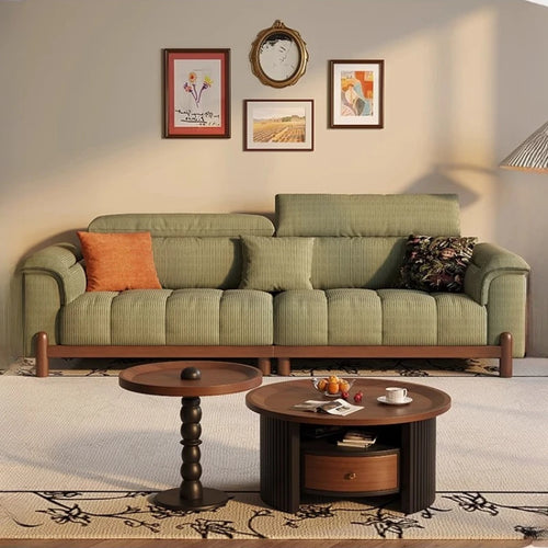Mid-Century Modern Sofa with Adjustable Headrests and Solid Wood Frame - 5 Sizes