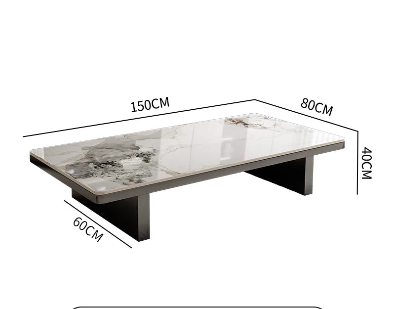 Modern Rock Slab Coffee Table – Luxury Stone Top Centre Table with Steel Legs 120–150cm
