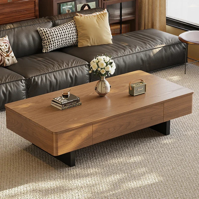 Modern Solid Wood Coffee Table with Storage Drawers – Rectangular - 120–150cm