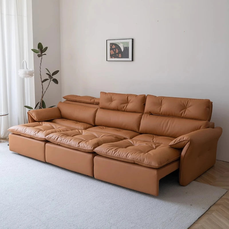 Luxe Electric Reclining Leather Sofa With Deep Seating And Adjustable Headrests