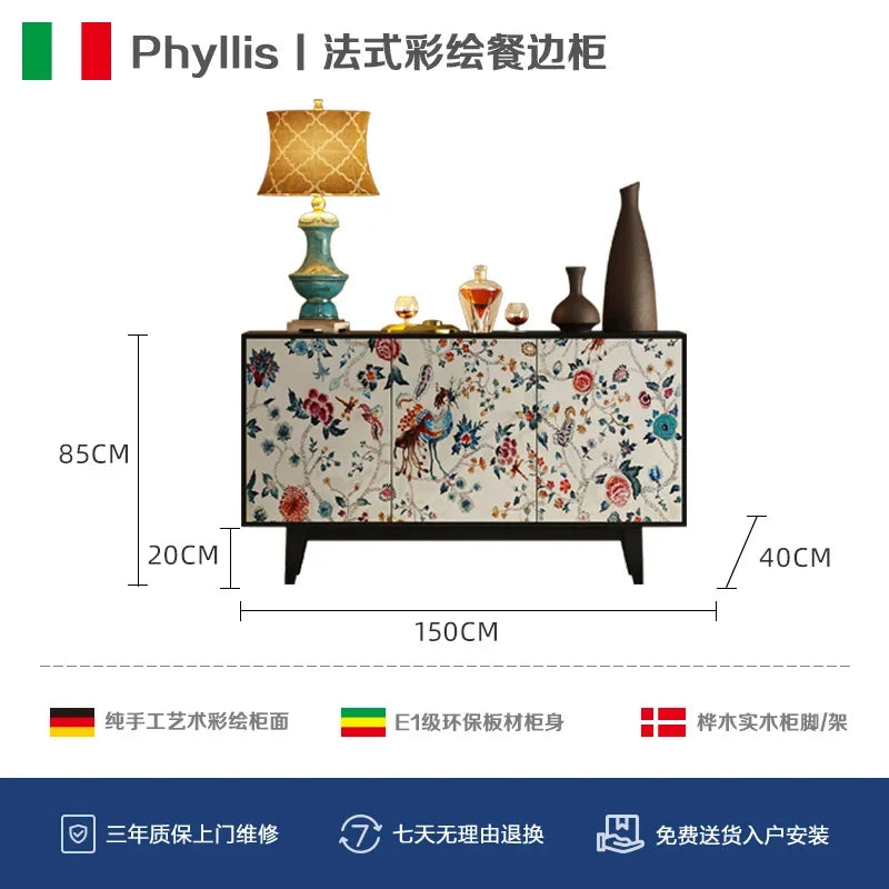 Luxury American-Style Sideboard in Black with Hand-Painted Floral Panels - 2 Sizes