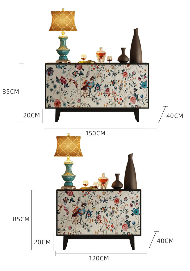 Luxury American-Style Sideboard in Black with Hand-Painted Floral Panels - 2 Sizes