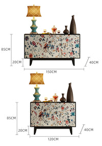 Luxury American-Style Sideboard in Black with Hand-Painted Floral Panels - 2 Sizes