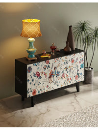 Luxury American-Style Sideboard in Black with Hand-Painted Floral Panels - 2 Sizes