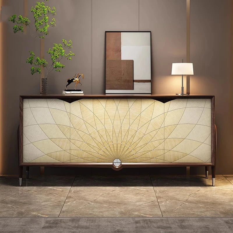 Modern Sunburst Wood Sideboard Walnut Finish - 3 Sizes