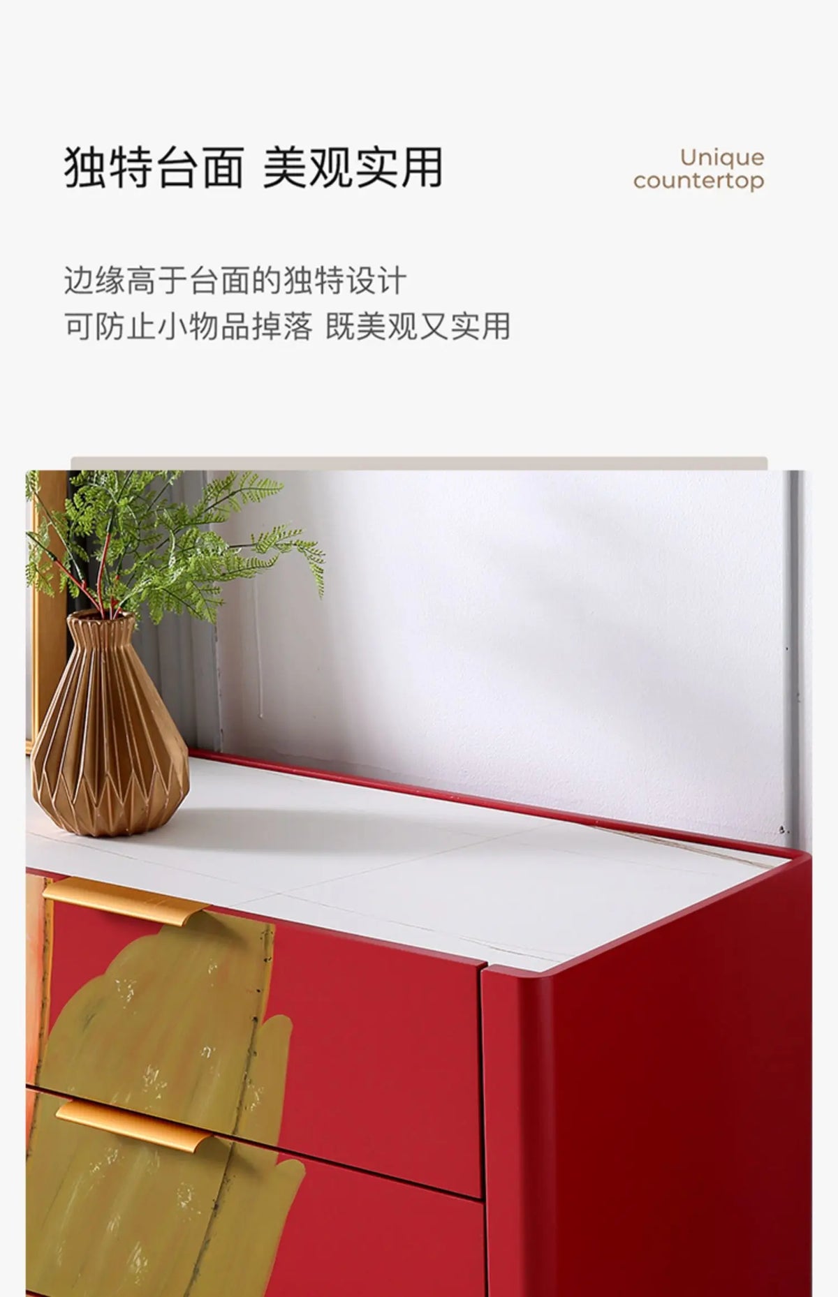 Modern Burnt Orange Sideboard Cabinet with Marble Top - 2 Sizes