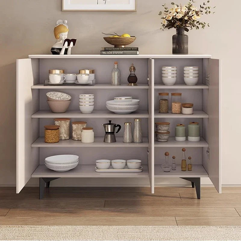 Cream Fluted Modern Minimalist Sideboard Buffet  With Sintered Stone Top - 3 Sizes