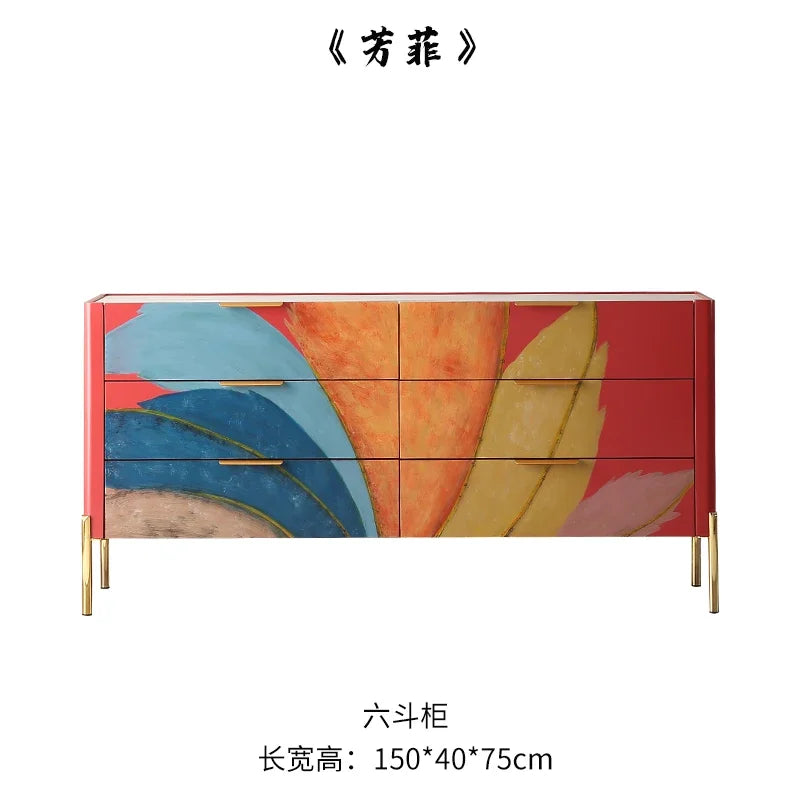 Modern Burnt Orange Sideboard Cabinet with Marble Top - 2 Sizes