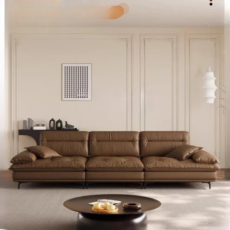 Modern Minimalist Italian Leather Deep Seat Sofa & Solid Wood Frame - 3 Sizes