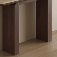 Mid-Century Japandi Console Table | Travertine Stone Slab Tabletop & Black Walnut Veneer Base