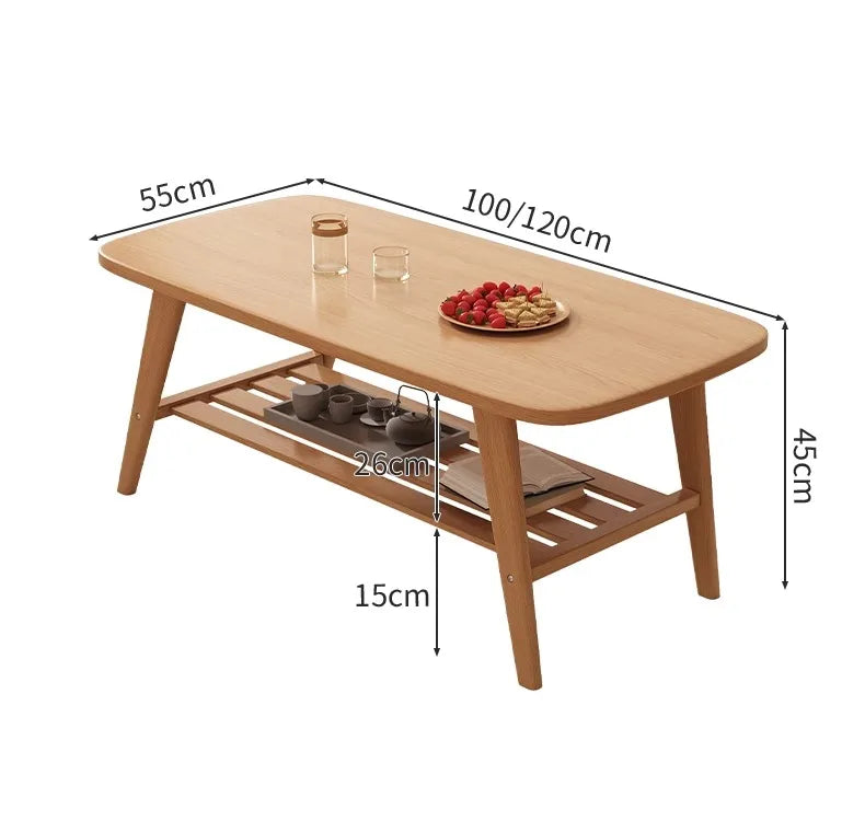 Scandinavian Coffee Table 120cm with Storage Shelf - Walnut or Natural